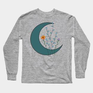 Moon Flower Art, Floral Astrology Long Sleeve T-Shirt